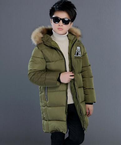 Chaqueta de invierno para niños y adolescentes, abrigo informal grueso y cálido con capucha, abrigos largos de plumas para niños de 4 a 12 años, novedad de: Verde militar / 4 años
