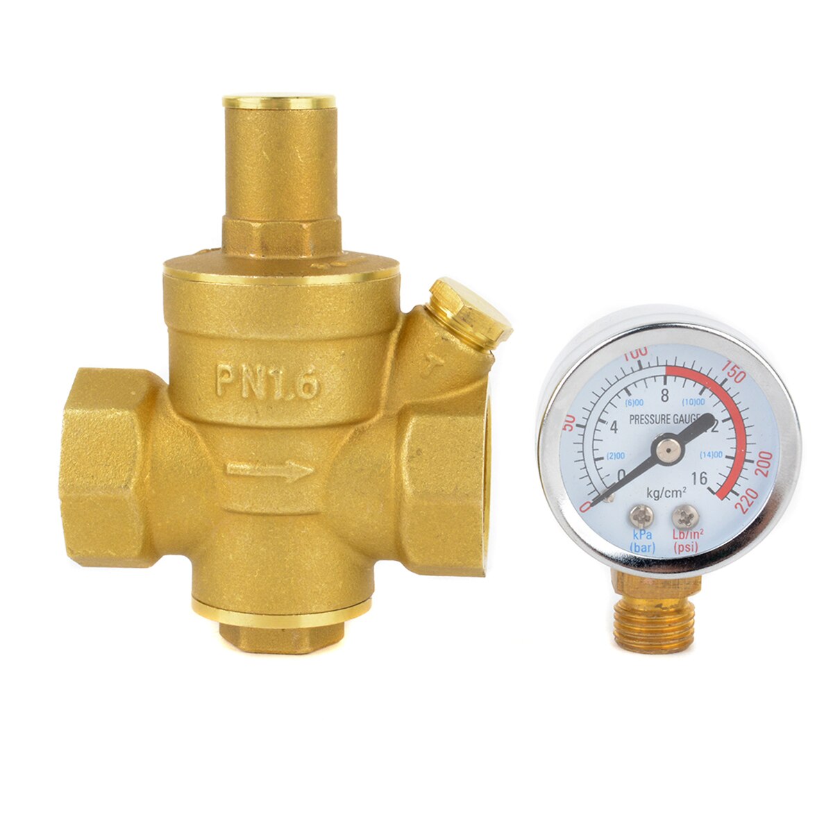 Mayitr Durable DN20 3/4" Adjustable Brass Tap Water Pressure Reducing Valve Pressure Maintaining Regulator Valves With Gauge