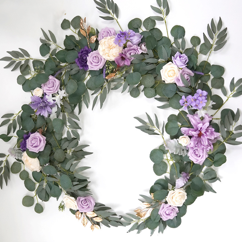Yannew-guirnaldas de flores artificiales para camino de mesa, centros de mesa de eucalipto con forma de corazón para telón de fondo, decoración de boda Bohemia: Azul