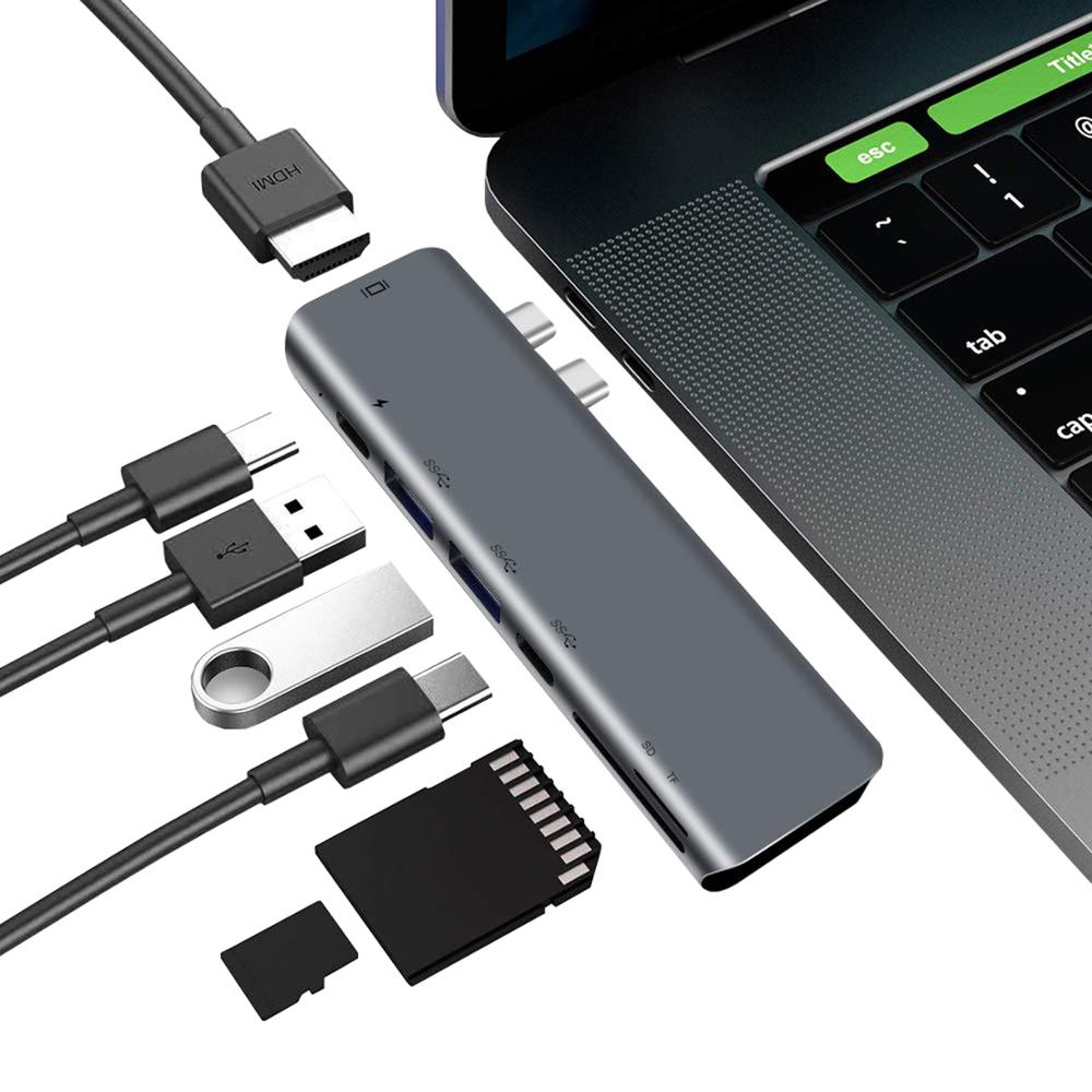 Station d'accueil multifonction 7 in2 double HUB USB C type-c pour MacBook Pro / Air vers HDMI/TF/SD: Default Title