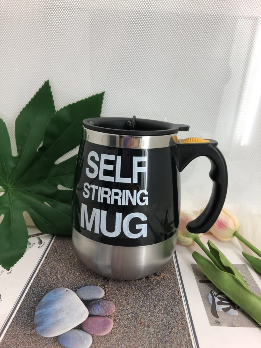 450ml kubek samomieszający automatyczny kubek mieszający robić kawy mleko ziarno owsiane kubek termiczny ze stali nierdzewnej podwójnie izolowana inteligentny kubek: czarny