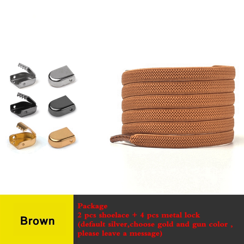 Lacets élastiques rapide sans nœuds à fermoir en métal pour chaussures, lacet plat pour baskets, chaussure de sécurité pour enfants ou adultes unisexes, 1 paire: Marron