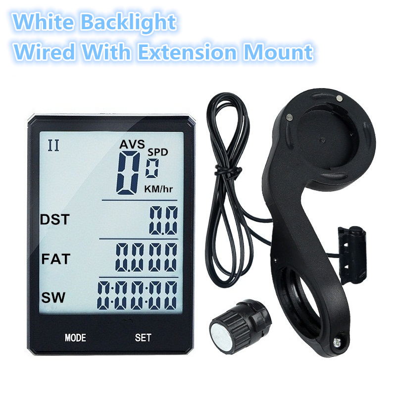 INBIKE Mountain Fiets Computer 2.8 Inch Groot Scherm Fiets Digitale Snelheidsmeter Waterdichte Draadloze Fietsen Meetbare Stopwatch: White Wired Mount