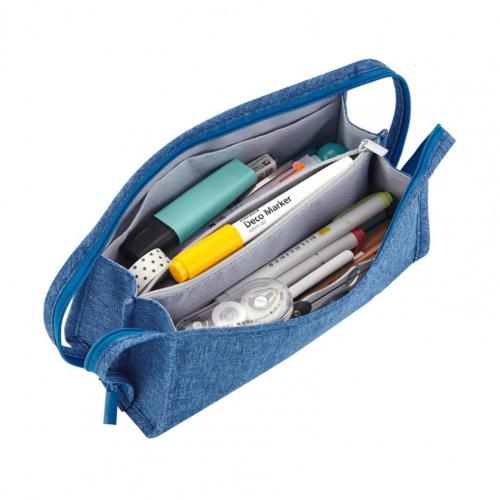 Large Capacity Pencil Case Double Handle Canvas Pencil Bag Storage Box School Stationery Organizer Pencil Storage Pouch Bag: Dark Blue