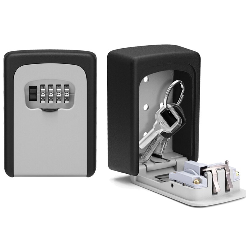 Key Lock Box Wall Mounted Aluminum Alloy Key Safe Box Weatherproof 4 Digit Combination Key Storage Lock Box Indoor Outdoor
