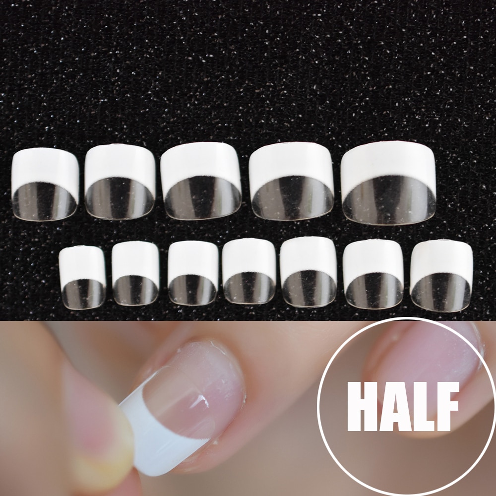 Kit de manicura francesa, puntas de media uña, transparente, cuadrada, DIY, 24 Uds.