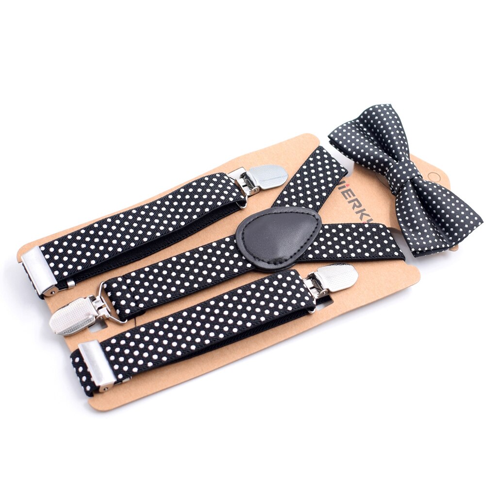 Kids Baby Boy Meisjes Jarretel en Vlinderdas Sets Kinderen Formele Party Bow Tie + Jarretel Polka Dot 2 Stuks combo Set Lot: Black