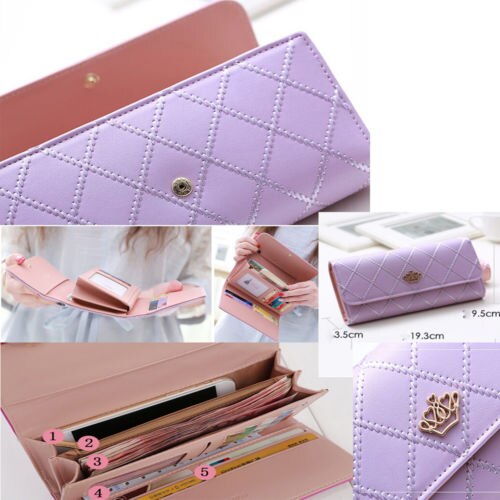 Damen-clutch aus leder, diamantkrone, dreifach gefaltete geldbörse, langes kartenetui, handytasche, handtasche