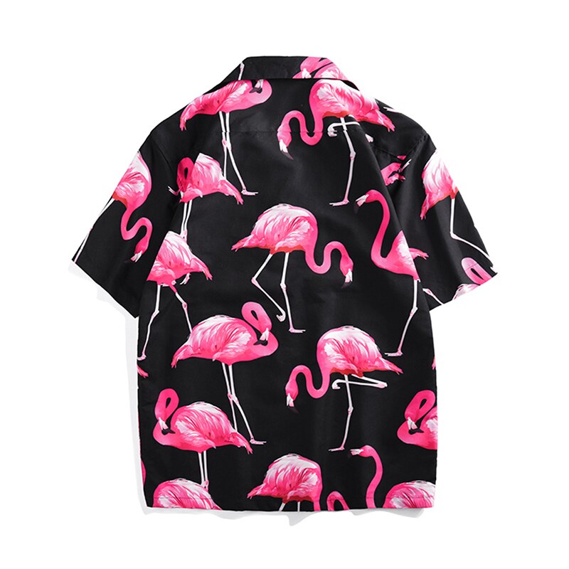 Lös flamingo skjorta för män sommar fritid tryck kortärmad stor storlek skjorta par casual toppar hawaiian skjorta