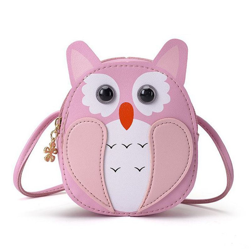 freundlicher Mädchen Karikatur Eule Schulter Crossbody-tasche PU Leder Schulranzen Kleine Tote Geldbörse: Rosa