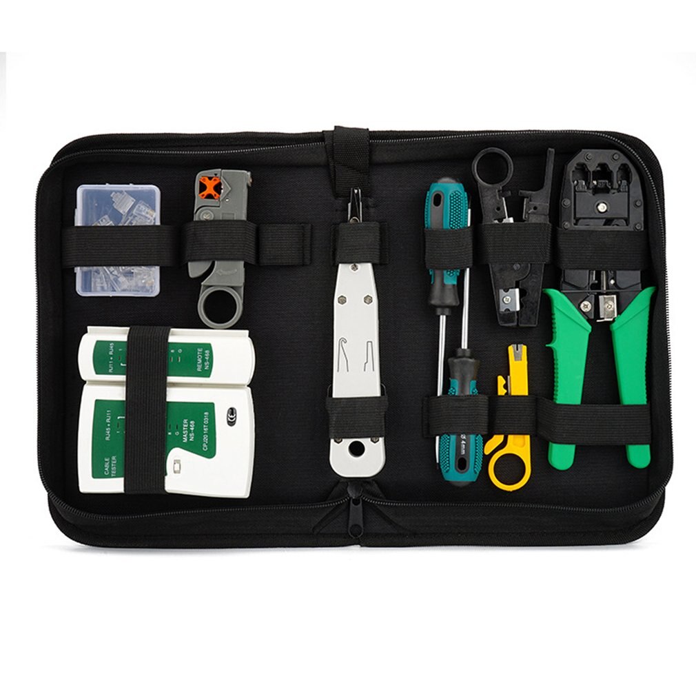 In StockComputer Network Repair Tool Kit LAN Cable Tester Wire Cutter Screwdriver Pliers Crimping Maintenance Tool Set Bag