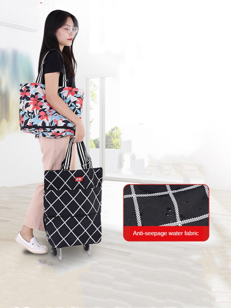 B-LIFE Large Rolling Shopper Tote Bag Folding Shopping Bags with Wheels Foldable Trolley Cart Reusable Grocery Waterproof