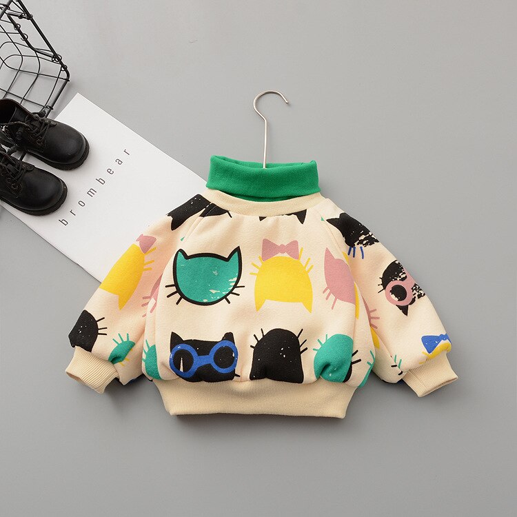 Sanitary Wardrobe Jacket Cartoon with Casual Winter Cotton for Boys and Girls Baby Warmth High-collar Long-sleeved Undercoat