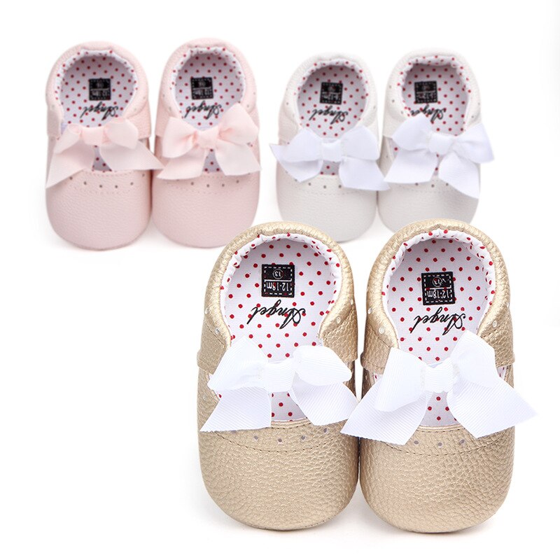 0-18 maanden pasgeboren babymeisje roze goud wit pu leren prinsessenschoenen strik eerste stappers