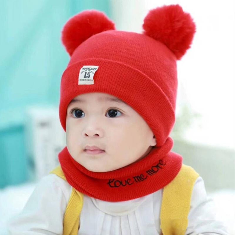 Lille hæklet spædbarn baby pige & dreng strik hat børn beanie vinter cap tørklæde sæt: Rød