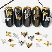 100 stks/partij 3D Alloy Bee Koe hoofd Nail Art Goud Nail Klinknagels & Studs Manicure Nail Art Accessoires Nail Decoratie nagels Charms