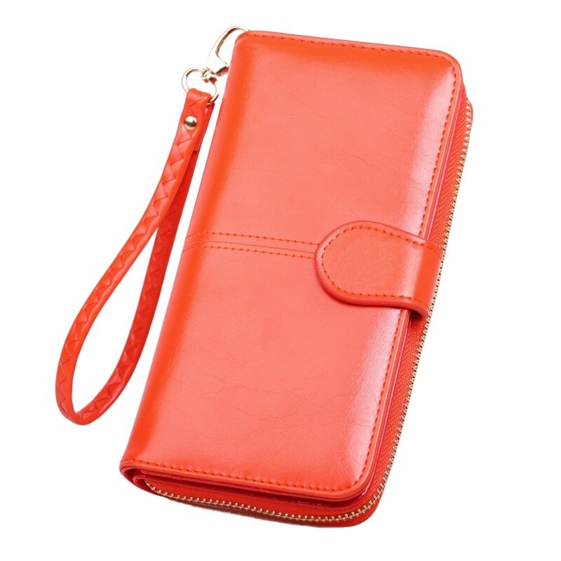 Wallet Female PU Leather Wallet Leisure Purse Ladies Top Women Wallets Long Coin Purse Card Holders Carteira Feminina: Orange