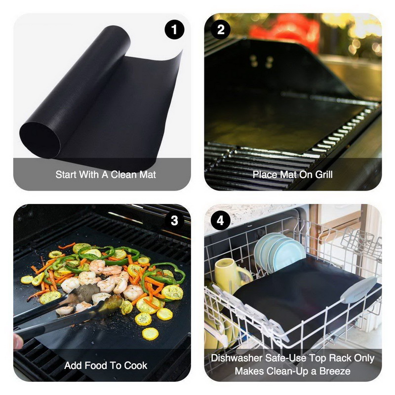 Non-stick BBQ & Baking Mats, PTFE Party Reusable Phone Cooktop, Grill Pad, 1/2/3/5 # 4 Outdoor BBQ Set
