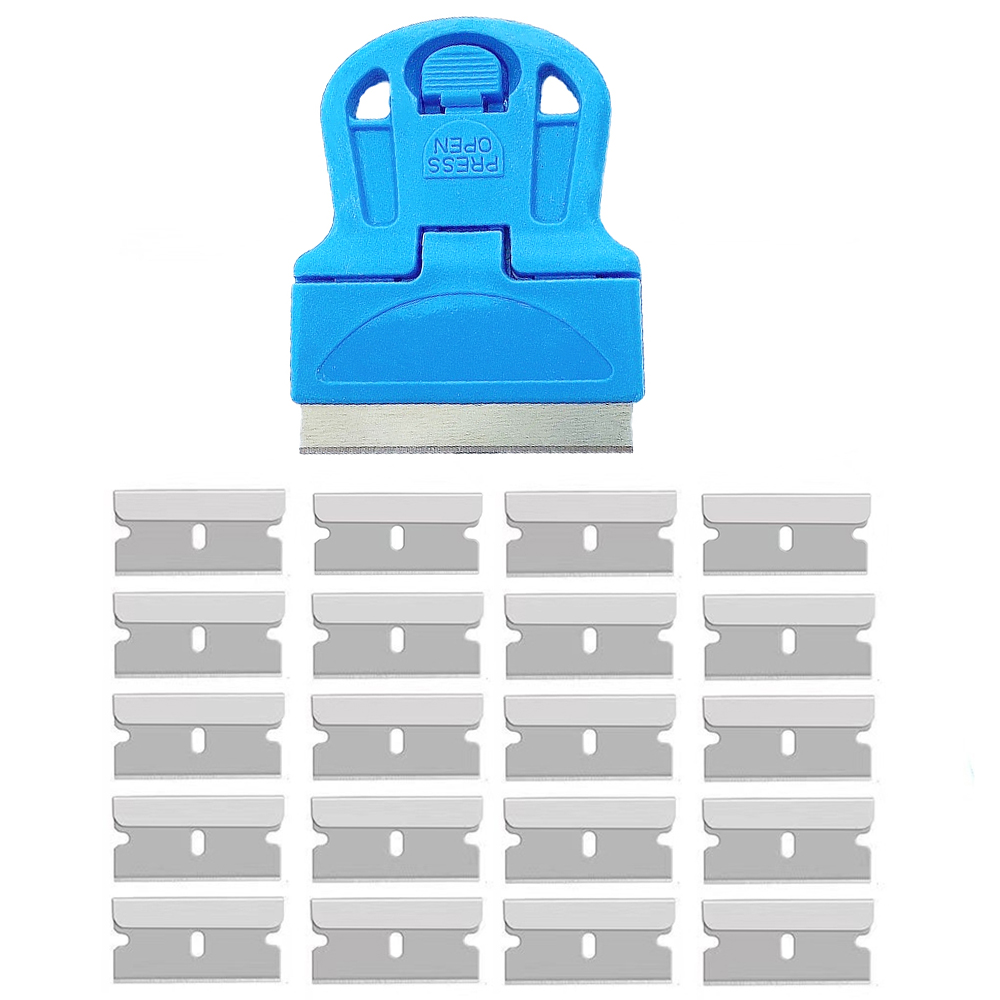 21 Stuks/Set Scheermesje Schraper Voor Autoruit Glas Schoonmaak Schep Lijm Stickers Remover Keramische Kookplaat Oven Schoon Vinyl Spatel: Blauw