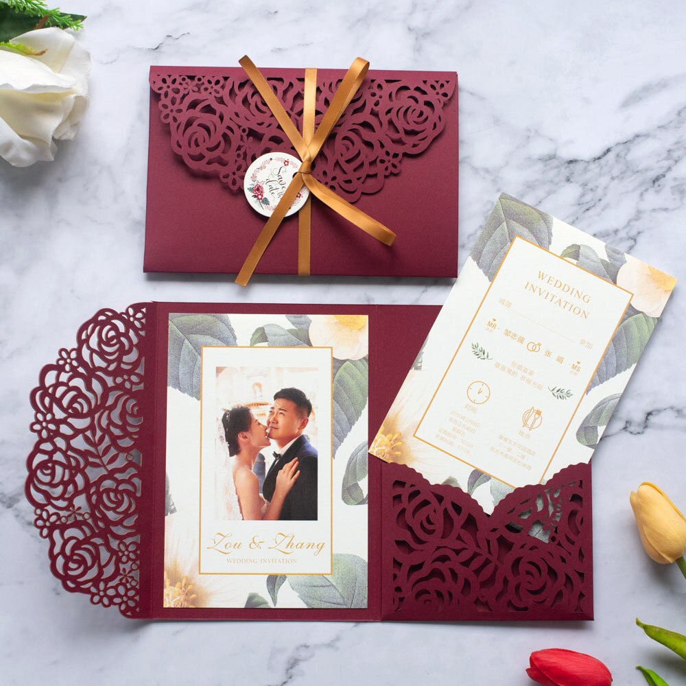 Tarjetas de boda de estilo de lujo, postales para guardar la fecha, decoración , suministros para fiestas y tarjetas de felicitación de Año: Borgoña