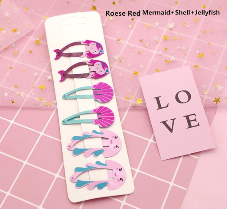 Pinzas para el pelo para niña y bebé, broches para el pelo, horquilla de colores dulces, estilos de dibujos animados, para , accesorios para el pelo, 6 uds.: Rose Red Mermaid Jel