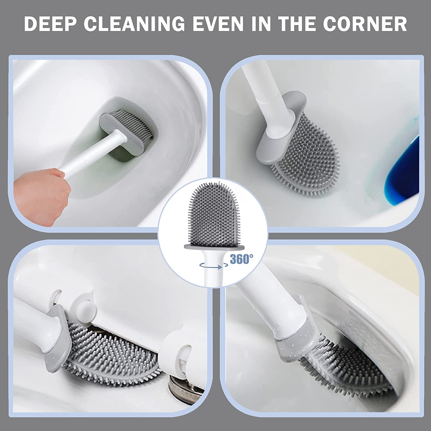 Silicone Toilet Brush for Bathroom ,Detachable Handle Toilet Bowl Brush and Holder Set Soft Bristles with Quick Drying Holder