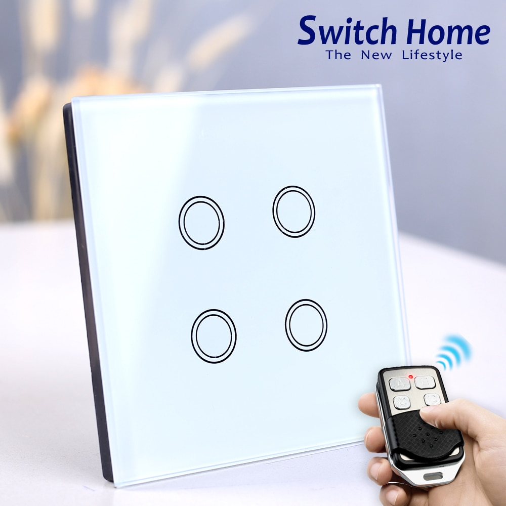 4 gang touch switch, Wireless Remote Control light Switch, Smart Sensor touch Wall Switch, Luxury Crystal Glass Panel Surface