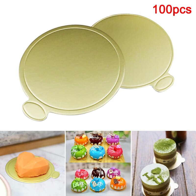100 Stks/set Mousse Cake Boards Goud Papier Dessert Display Tray Verjaardag Bruiloft Cake Decoratieve Tools RT99