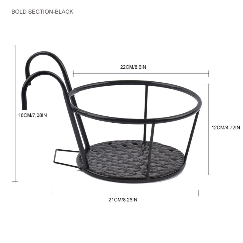 Cestas colgantes de arte del hierro, maceta, balcón, planta colgante, estantes redondos, barandilla, valla, ventana al aire libre, soporte para bonsái, decoración, 1 ud.: Negro
