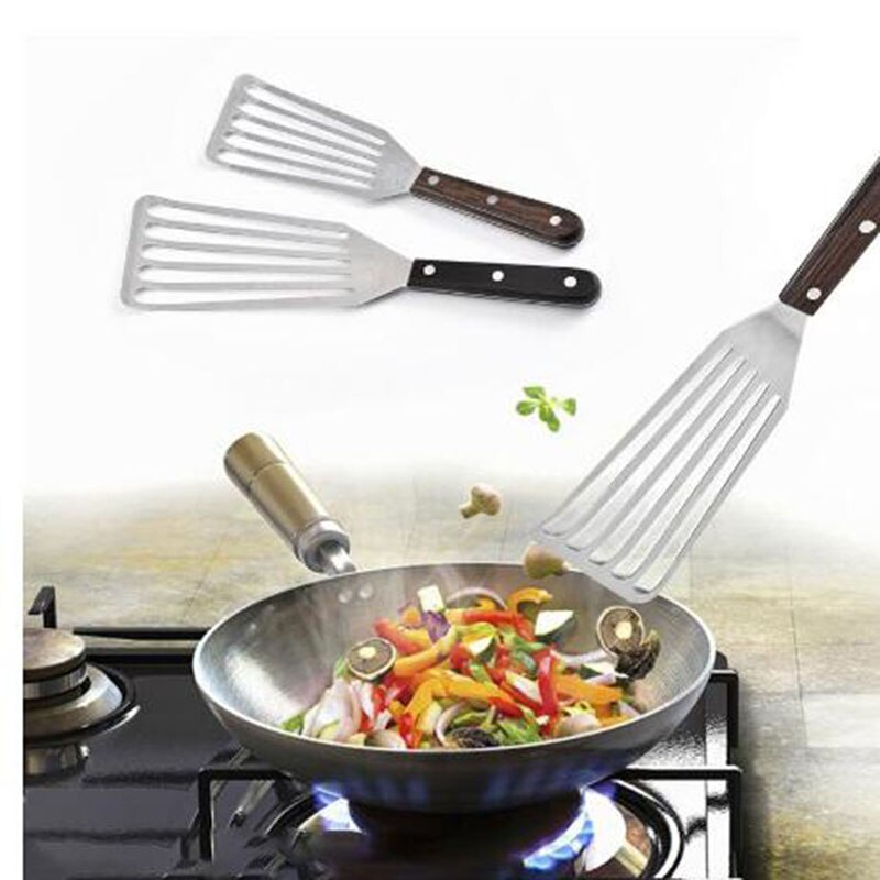 Kitchen Non-slip Stainless Steel Frying Spatula Leaky Shovel Fish Slice Cookware Wood Non-slip Rust-proof Great For Everyday Use