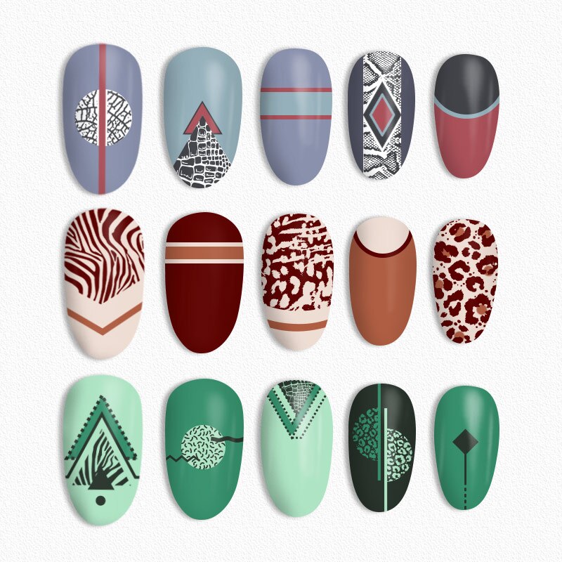 GEBOREN ZIEMLICH Textur Nagel Stanzen Platten Leopard Herbst Rechteck Thema Nagel Kunst Bild Drucken Stanzen Vorlage Blätter Schablone