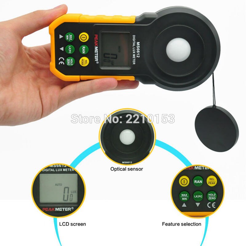 PEAKMETER 200, 000Lux Digital light meter helderheid tester photometer Met analoge en digitale display