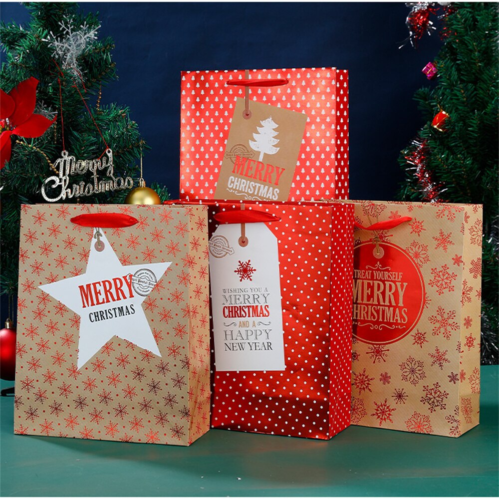 Christmas Bag Snowflake Christmas Kraft Paper Bag Candy Snack Portable Packaging Accessories Christmas Decorations
