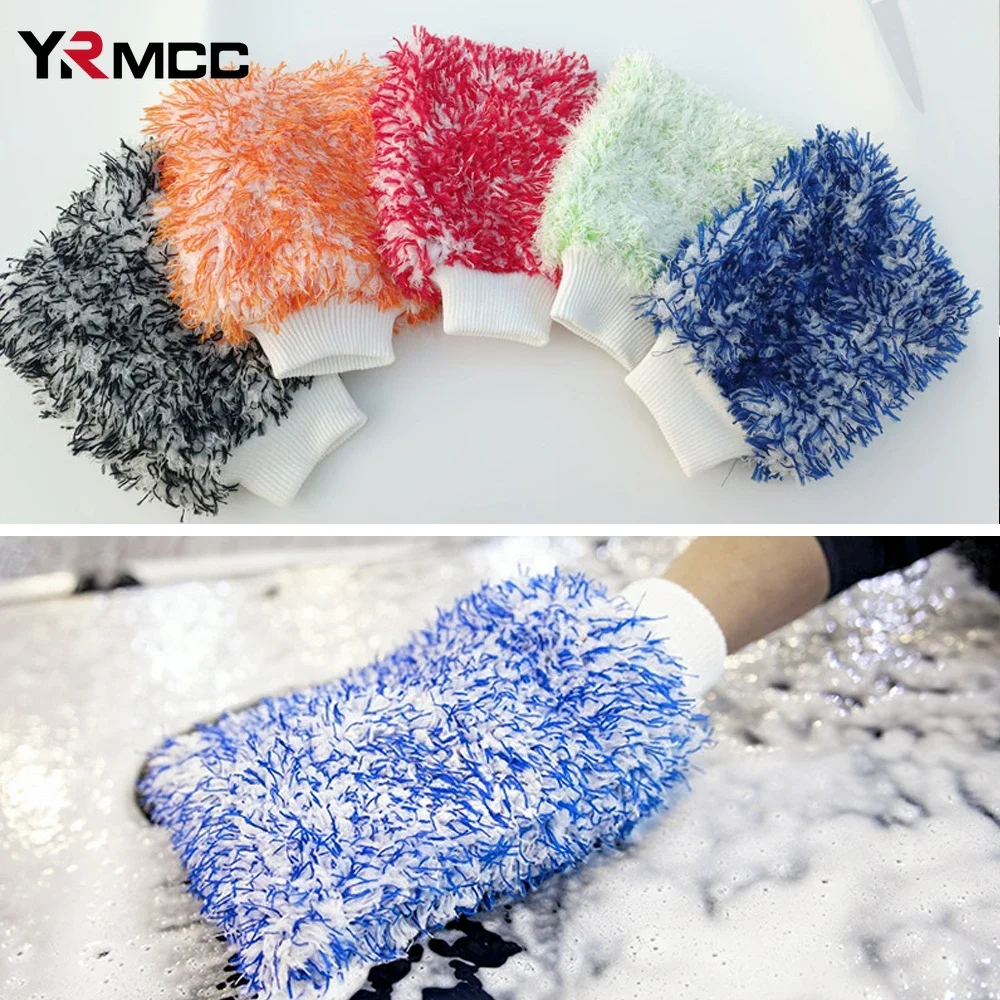 Guantes de lavado de coches, guante de limpieza de terciopelo Coral de agua fuerte de microfibra, herramientas de limpieza de eliminación de polvo engrosadas suaves, accesorios para coche