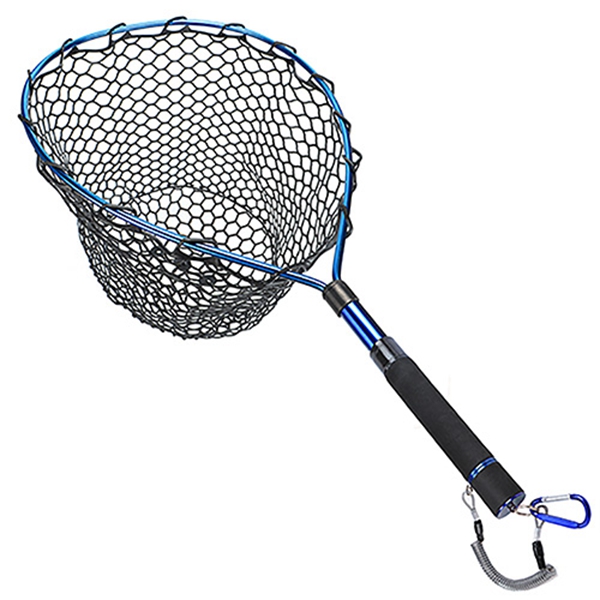 Goture Telescopic Fishing Landing Net Aluminum Alloy Frame Brail Small Rubber Mesh Magnetic Clip Lanyard Fly Fishing Net: Blue