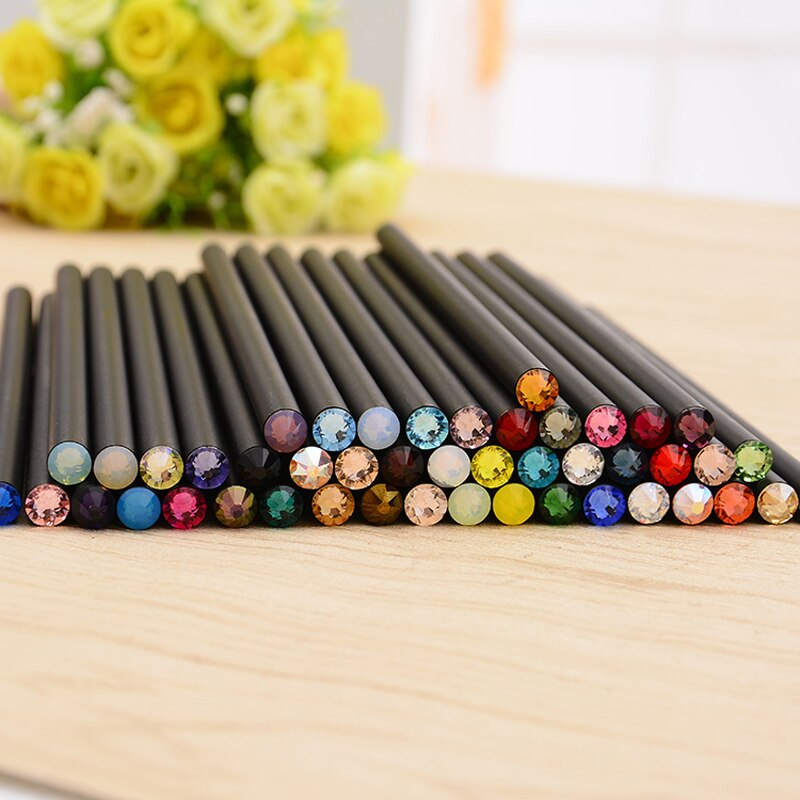 Ezone 12 Pcs Eenvoudige Stijl Potlood Leuke Kawaii Houten Zwarte Staaf Hb Potlood Met Kleurrijke Diamant School Schrijven Studenten Briefpapier