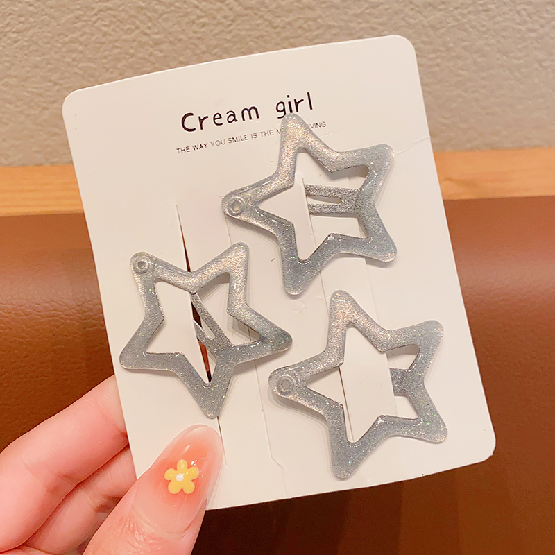3/6 unids/set bebé niños colores dulces adorno de estrella brillante pinzas para el cabello mujeres niñas pasadores lindos horquillas accesorios para el cabello para niños: Rosa