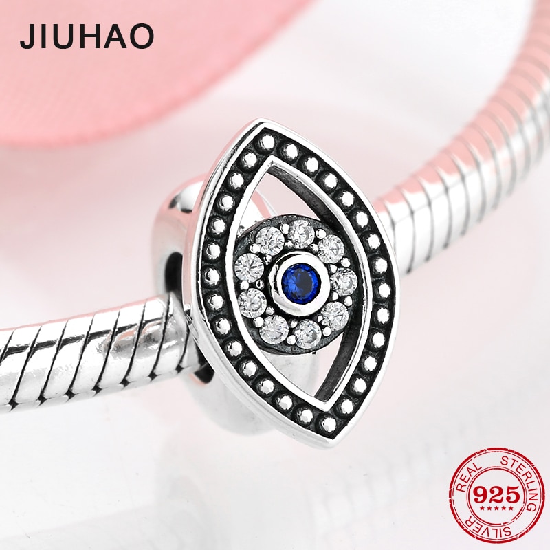 925 perles d'espacement en argent sterling avec zircone cubique transparent et œil bleu maléfique, adaptées aux bracelets à breloques européens originaux, fabrication de bijoux