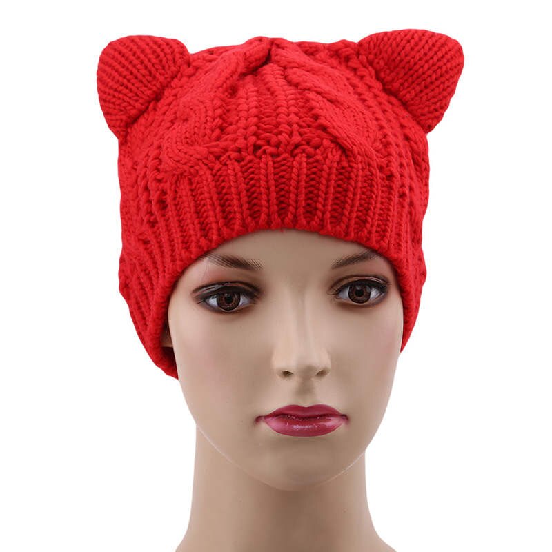 Gorro con orejas de gato y cuernos de diablo para mujer, gorra tejida a ganchillo, gorros de lana tejidos a la , gorros cálidos para invierno y otoño