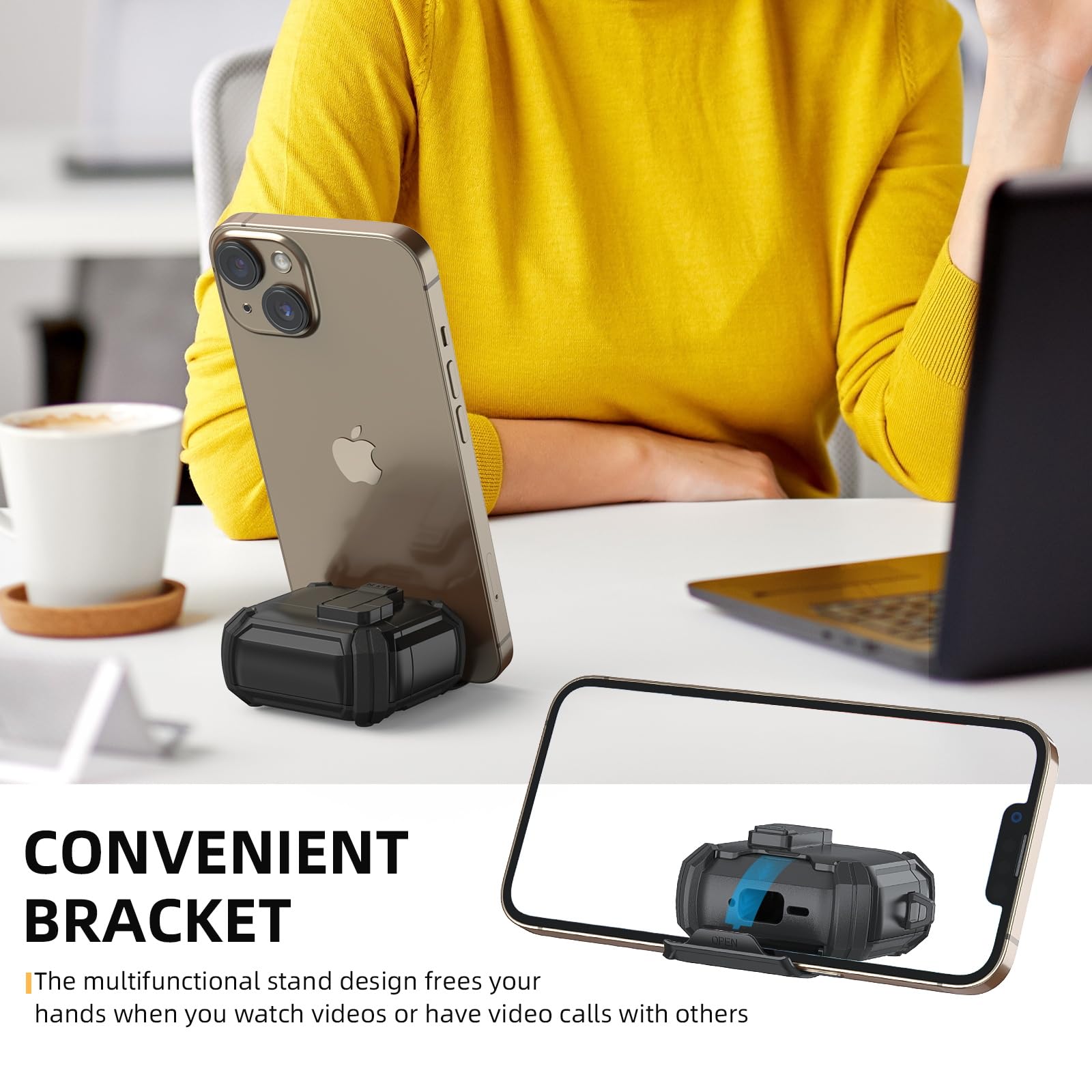 Etui til airpods 4 med magsafe magnetisk automatisk lås med telefonstativ beskyttelsesdeksel med rengjøringssett etui til airpods 4