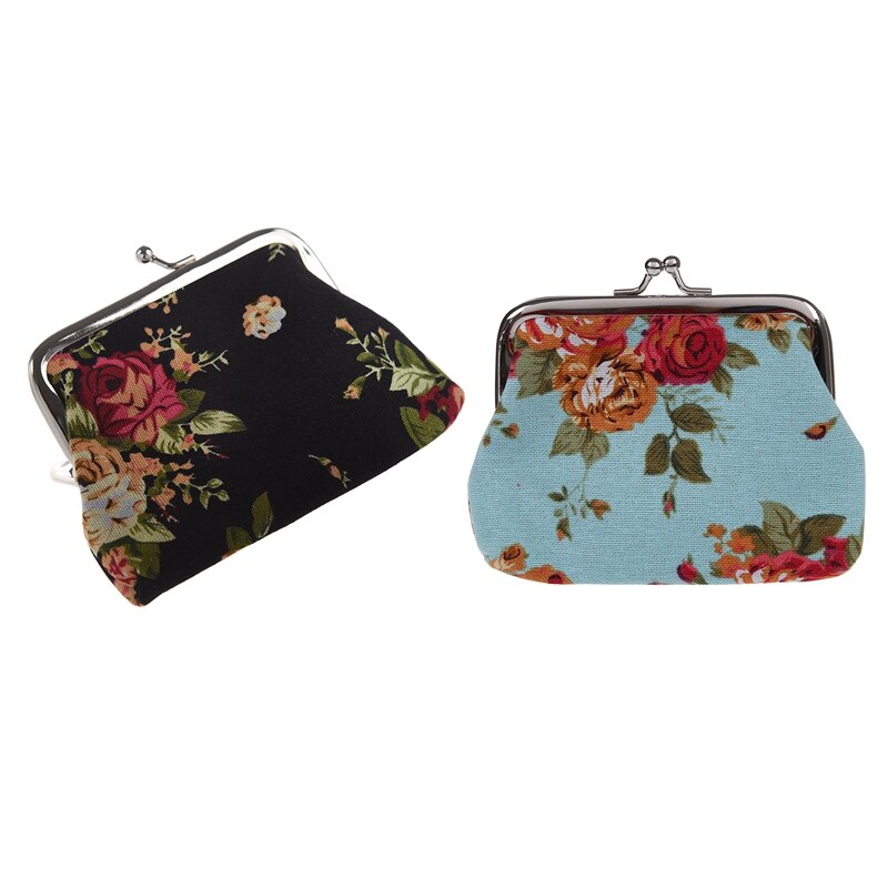 2 Pcs Canvas Hasp Purse Key Coin Wallet Bag(Blue) & (Black)