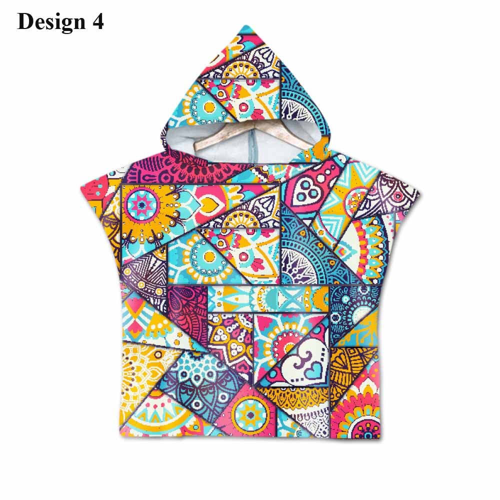 Novelty Boho Bohemian Mandala Bloem Geometrische Diamanten Baby Kids Hooded Zwembad Bad Strand Poncho Handdoek Cape: Design 4