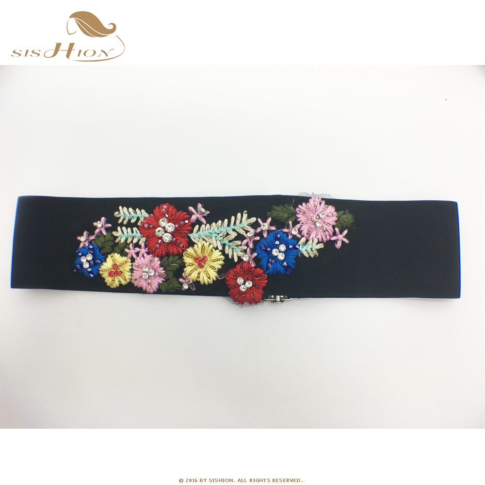 SISHION Embroidered Black Women Belt VD1229 Flower Floral Waist Corset Beautiful Stretch Elastic Waistband Wide