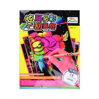 Educational Magic Color Scratch Paper 4K/8K/16K/A4 Black Coated Painting Paper With Drawing Stick Kids Scraping Painting Doodle: A4