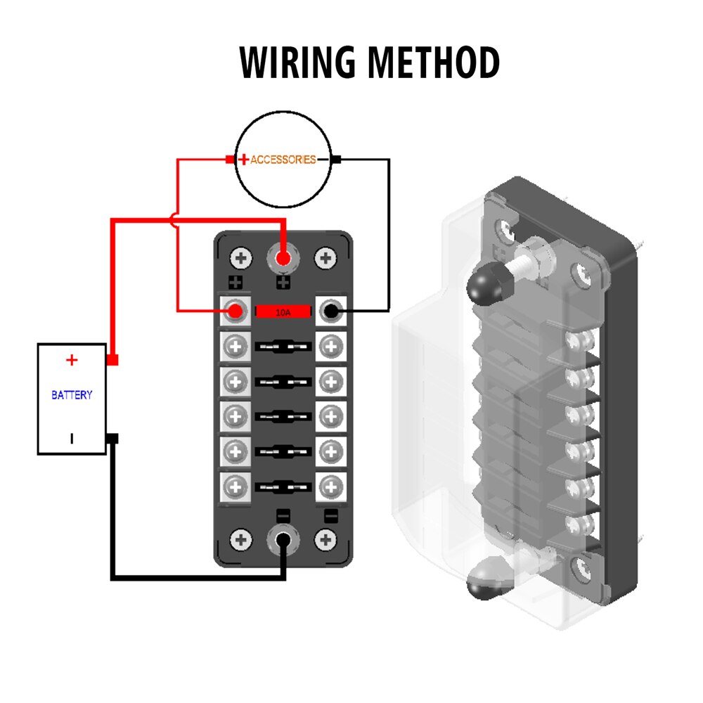6 Circuit Fuse Block W/Negative Bus - 6-Way Fuse Box With Ground With Negative Bus & Protection Cover Bolt Connect Terminals