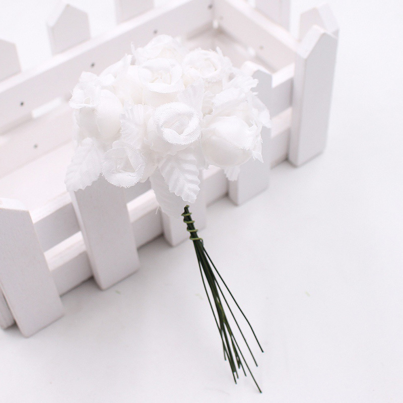 1 bukett 12 blomhuvuden mini ros konstgjord siden blomgren små rosenknoppar för hemmet bröllopsfest gör-det-själv-inredning: 9