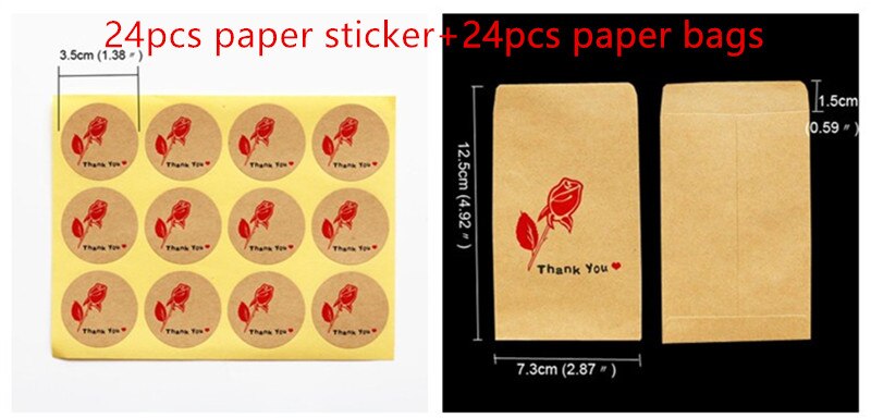 48 Pcs Papieren Zak Gemaakt Met Liefde Dank U Kraft Papieren Zak Met Papier Sticker Party Wedding Verpakking snoep Verpakking Zak: thank you rose