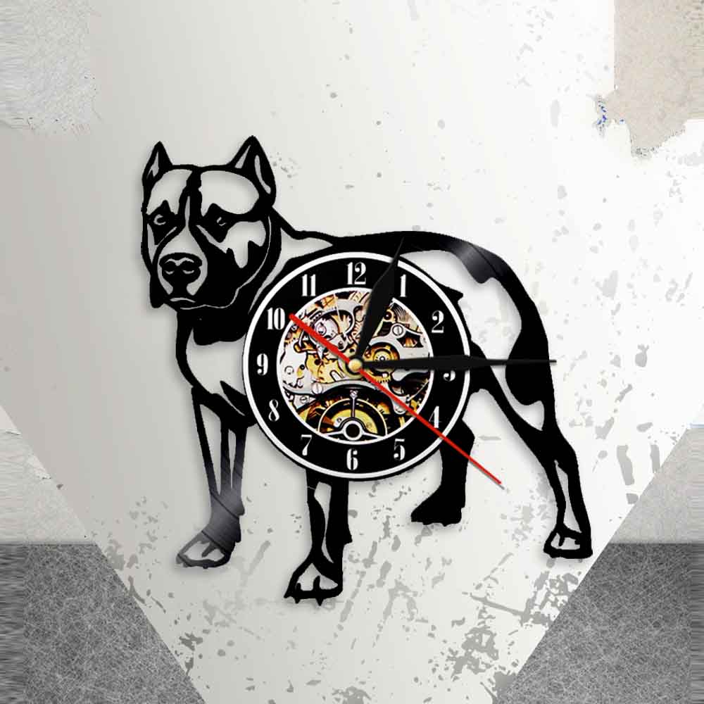 Pitbull vægur hund race pitbull mom vinyl rekord væg ur vintage ur indretning amerikansk mobber mor væg kunst