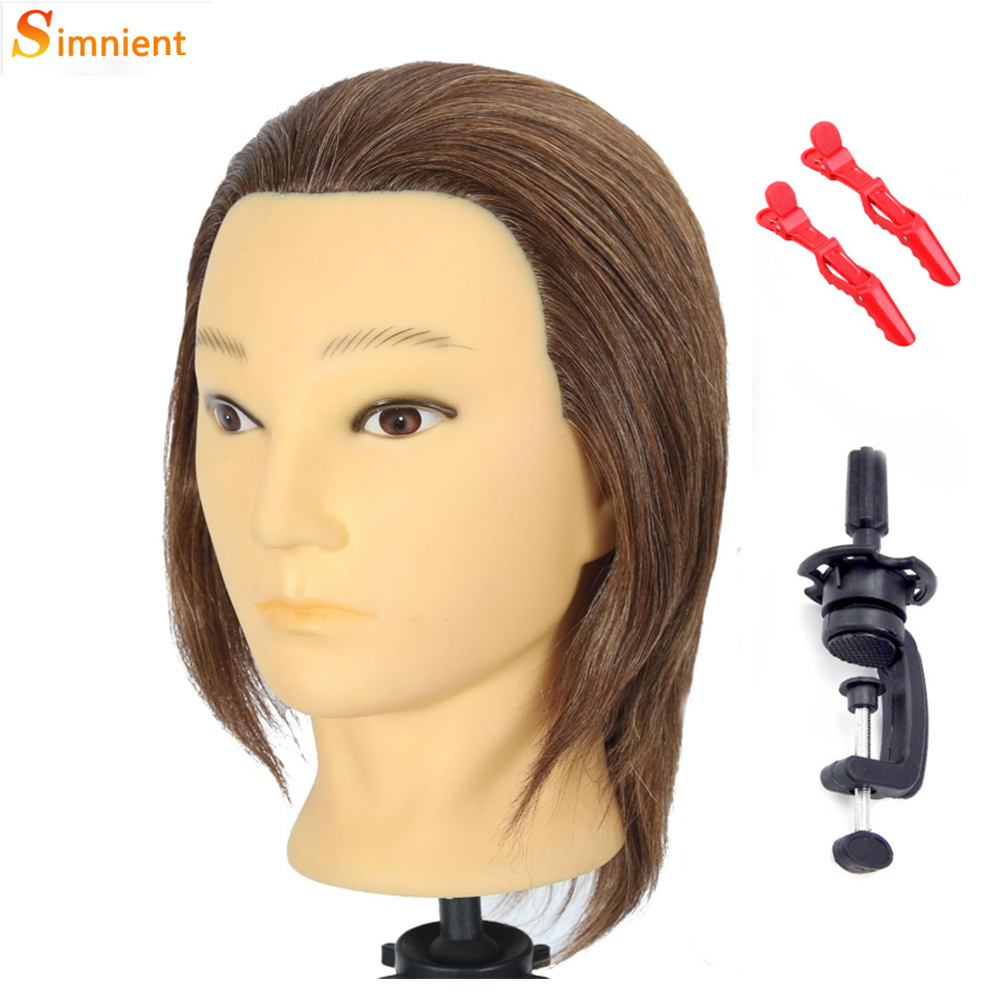Male Mannequin Head With Human Hair Black For Practice Hairdresser Cosmetology Training Doll Head For Hair Styling: WHITE