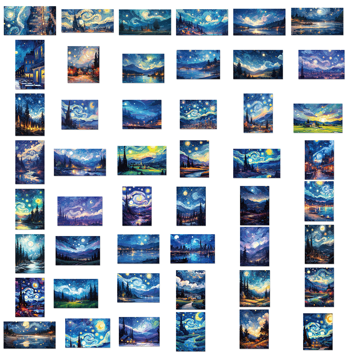 50Pcs Van Gogh Starry Night Artistic Small Stickers Vinyl Waterproof Aesthetics Sunflowers Oil Painting Stickers for Phone Case